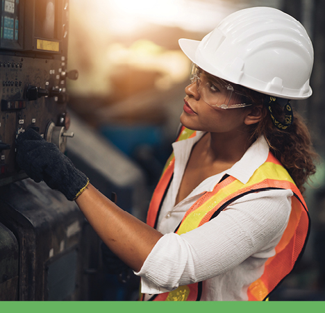 woman checking levels on machine